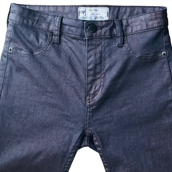 FREE PEOPLE Burgundy Sparkle Skinny Jeans - Size 24 - Picture 5 of 9